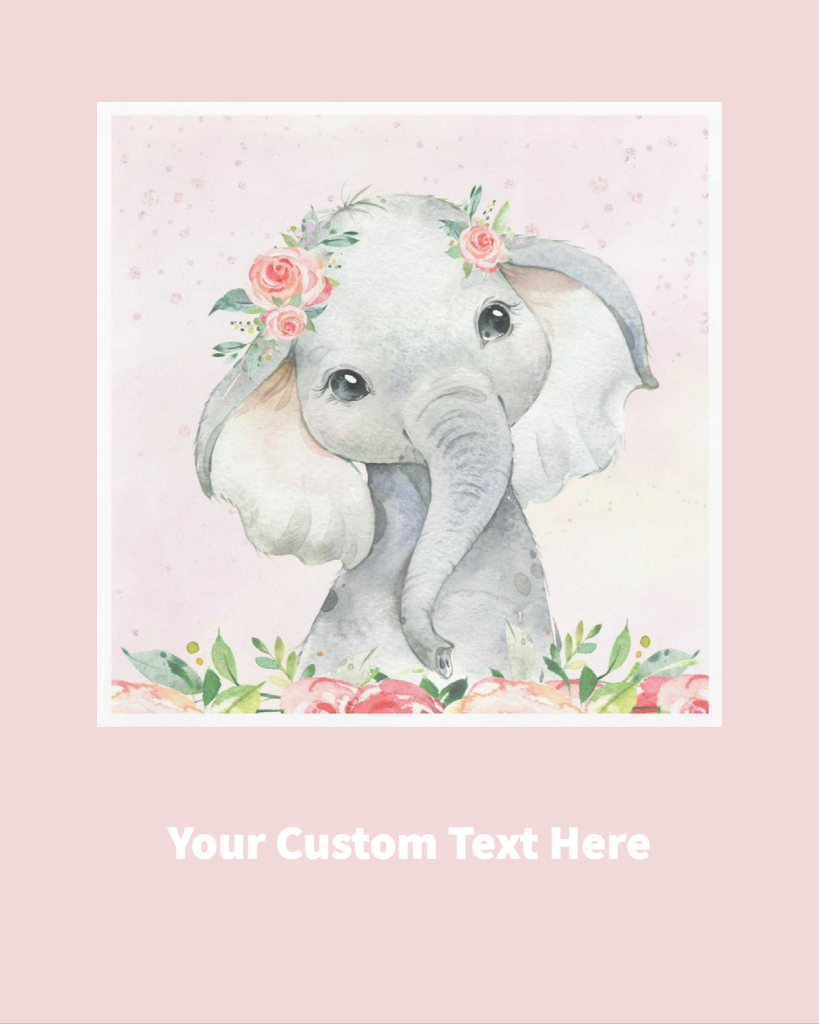Custom Text Wine Label with Baby Elephant on Pink Background