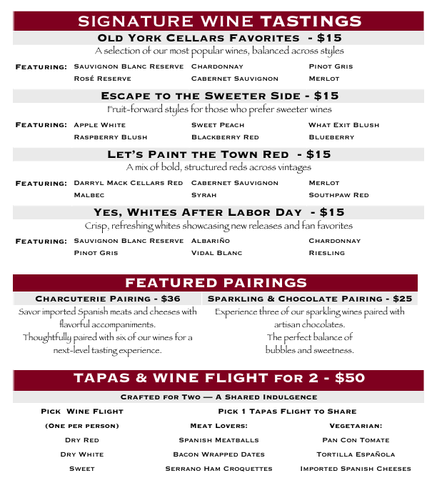 Featured Signature Wine Tastings at Old York Cellars in Ringoes, NJ