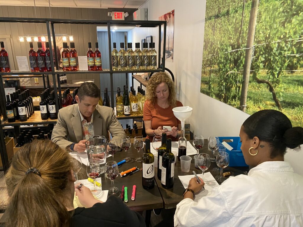 Team Wine Blending event in Vista Room at Old York Cellars