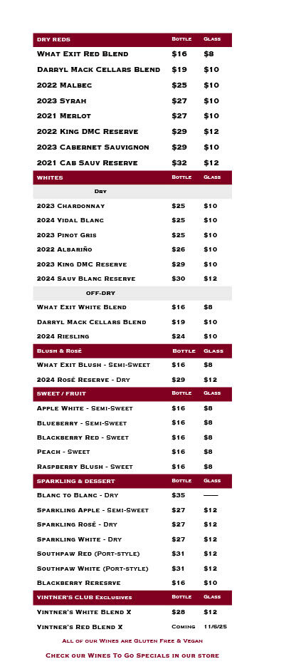 Cocktails & Mocktails Menu at Old York Cellars