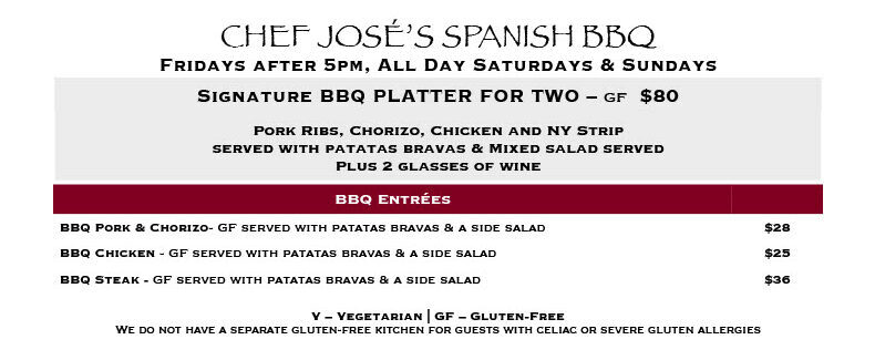 Weekend BBQ Menu at Old York Cellars