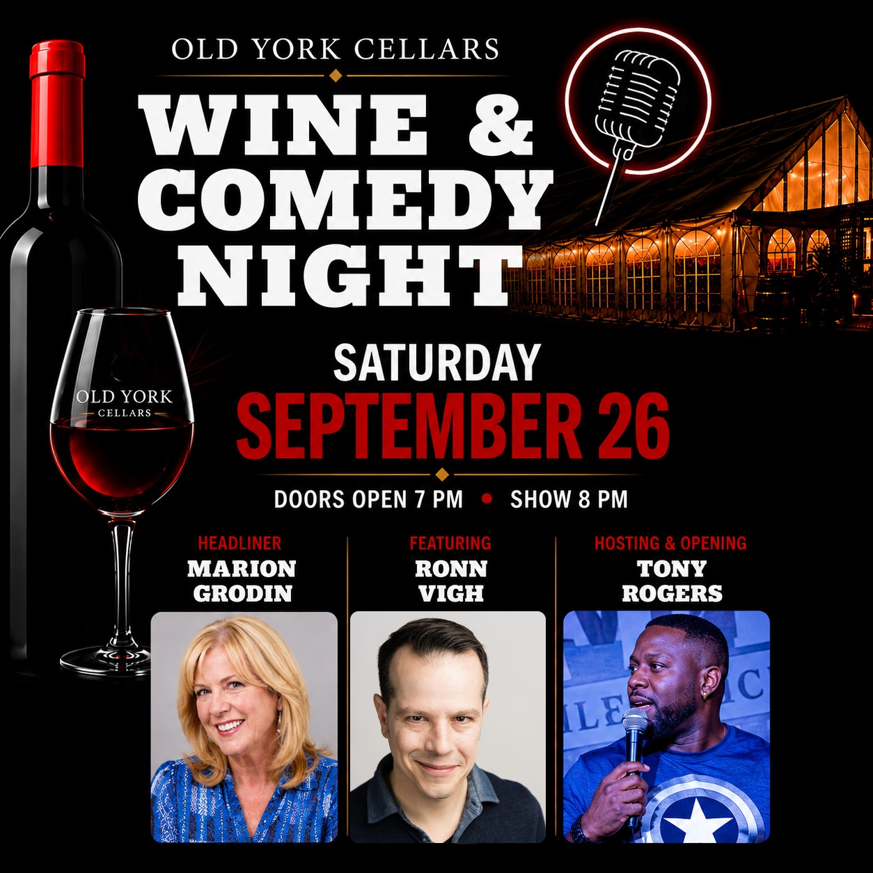 Wine & Comedy Night with Headliner Marion Grodin at Old York Cellars, Ringoes, NJ