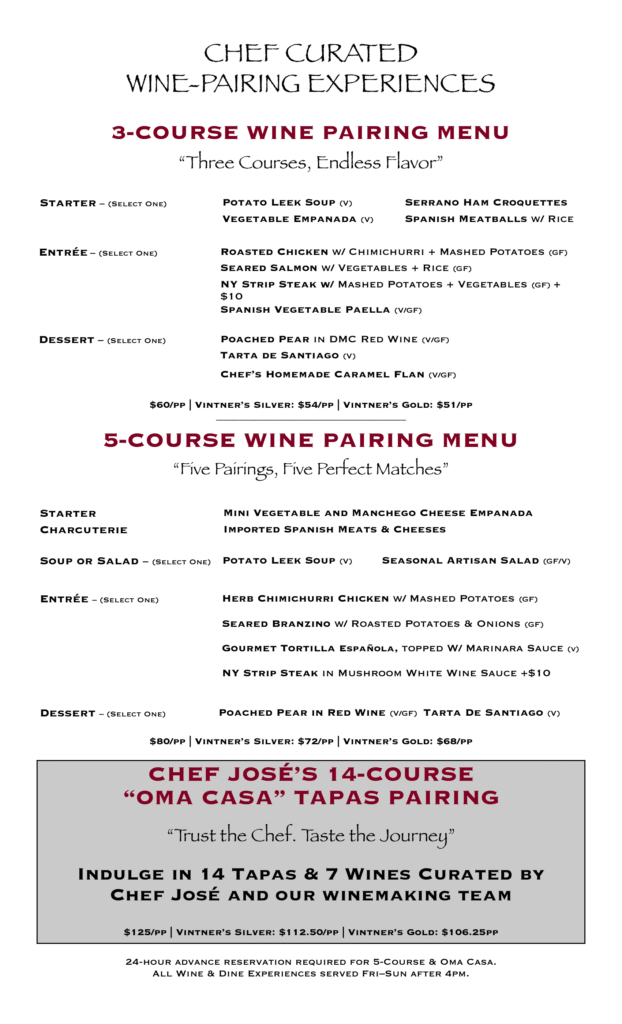 Chef Curated Wine Pairing Menu at Old York Cellars