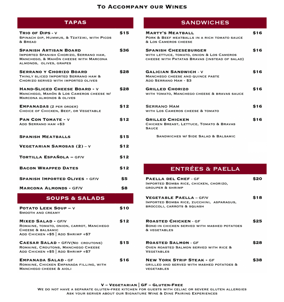 Food Menu at Old York Cellars