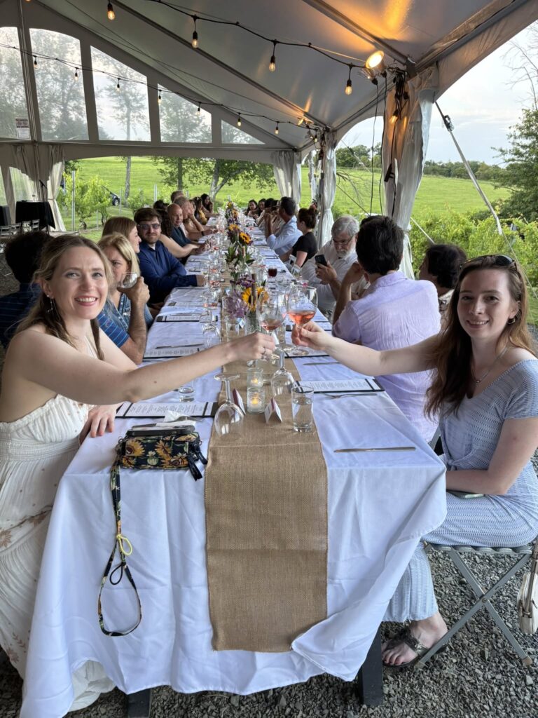 Chef curated dinner in the vineyard at Old York Cellars winery.