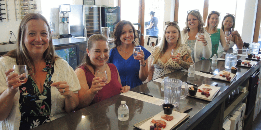 Group of women enjoying a wine tasting at Old York Cellars.