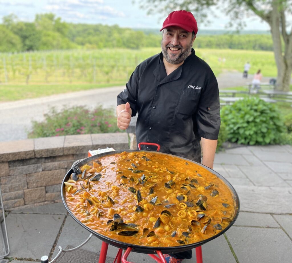 Chef Jose Diaz with his locally famous and very popular paella at Old York Cellars winery in Ringoes, NJ
