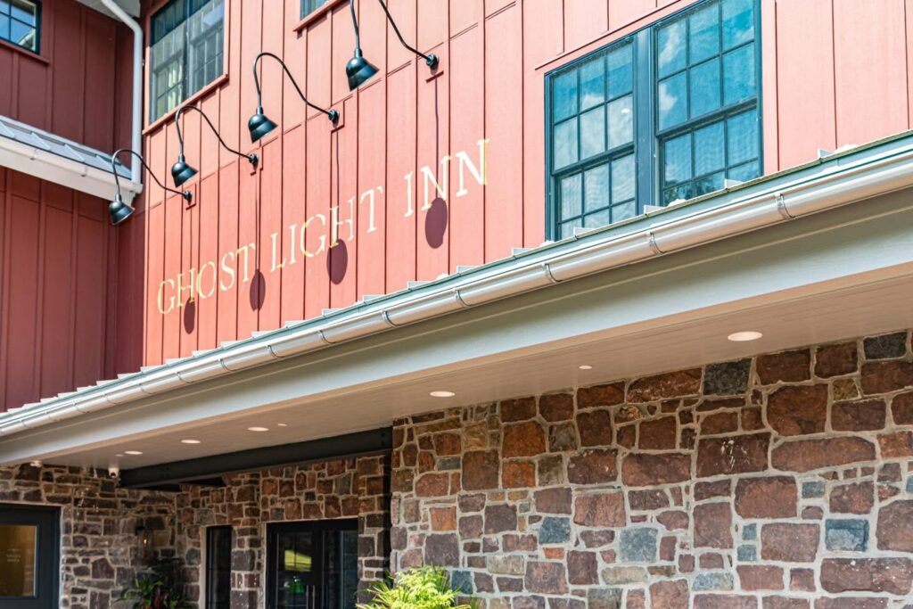 Ghost Light Inn in New Hope with modern riverside architecture.