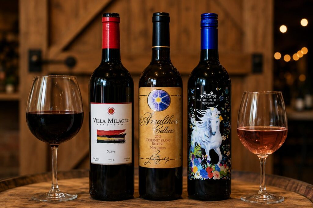 New Jersey wines from Villa Milagro Amalthea Cellars and Saddlehill wineries.