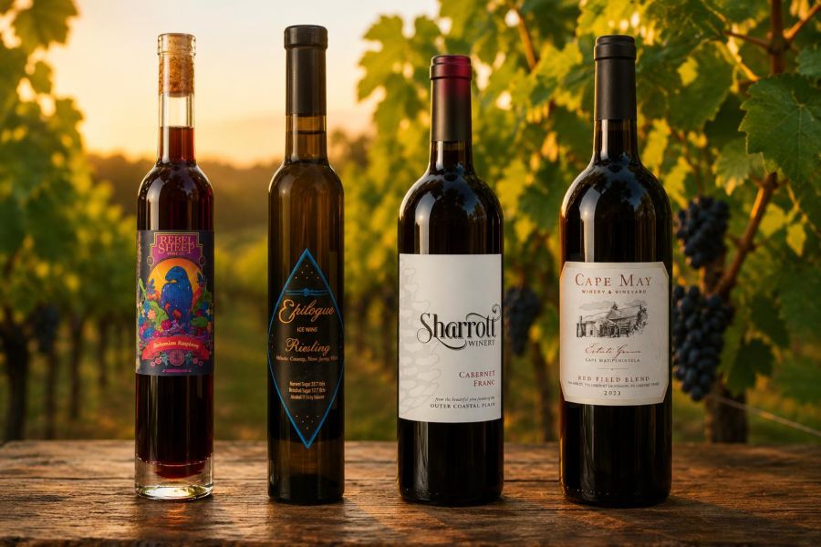 New Jersey wines from Rebel Sheep Wine Co., Tomasello Winery, Sharrott Winery and Cape May Winery & Vineyard.